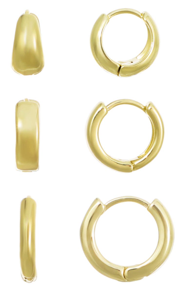 Adornia Set of 3 14K Gold Plated Huggie Hoop Earrings, Main, color, Gold