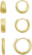 Adornia Set of 3 14K Gold Plated Huggie Hoop Earrings