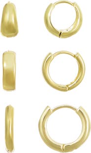 Adornia Set of 3 14K Gold Plated Huggie Hoop Earrings