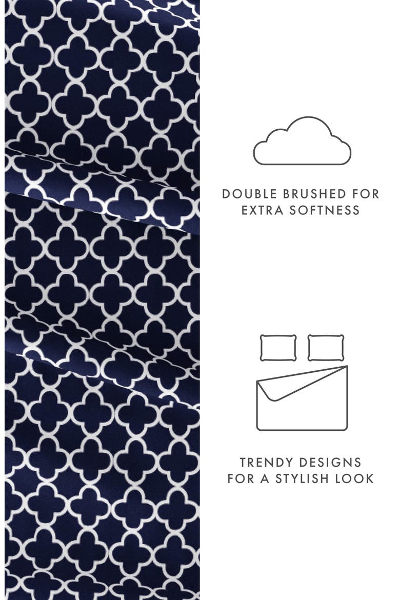 HOME SPUN Premium Ultra Soft Quatrefoil Pattern 4-Piece Bed Sheet Set, Alternate, color, NAVY