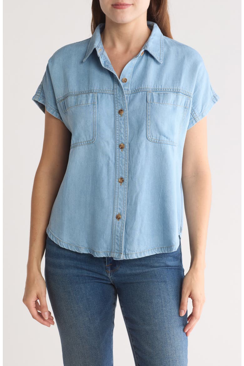 Short Sleeve Button-Down Shirt, Main, color, DENIM