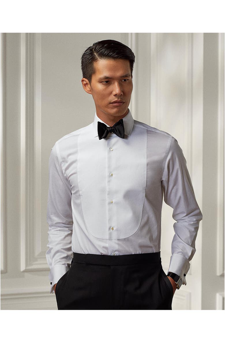 Ralph Lauren Purple Label Pleated Bib Cotton Poplin Tuxedo Shirt, Alternate, color,