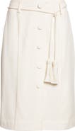 POSSE Elspeth Button Front Belted Wool Midi Skirt