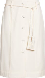 POSSE Elspeth Button Front Belted Wool Midi Skirt
