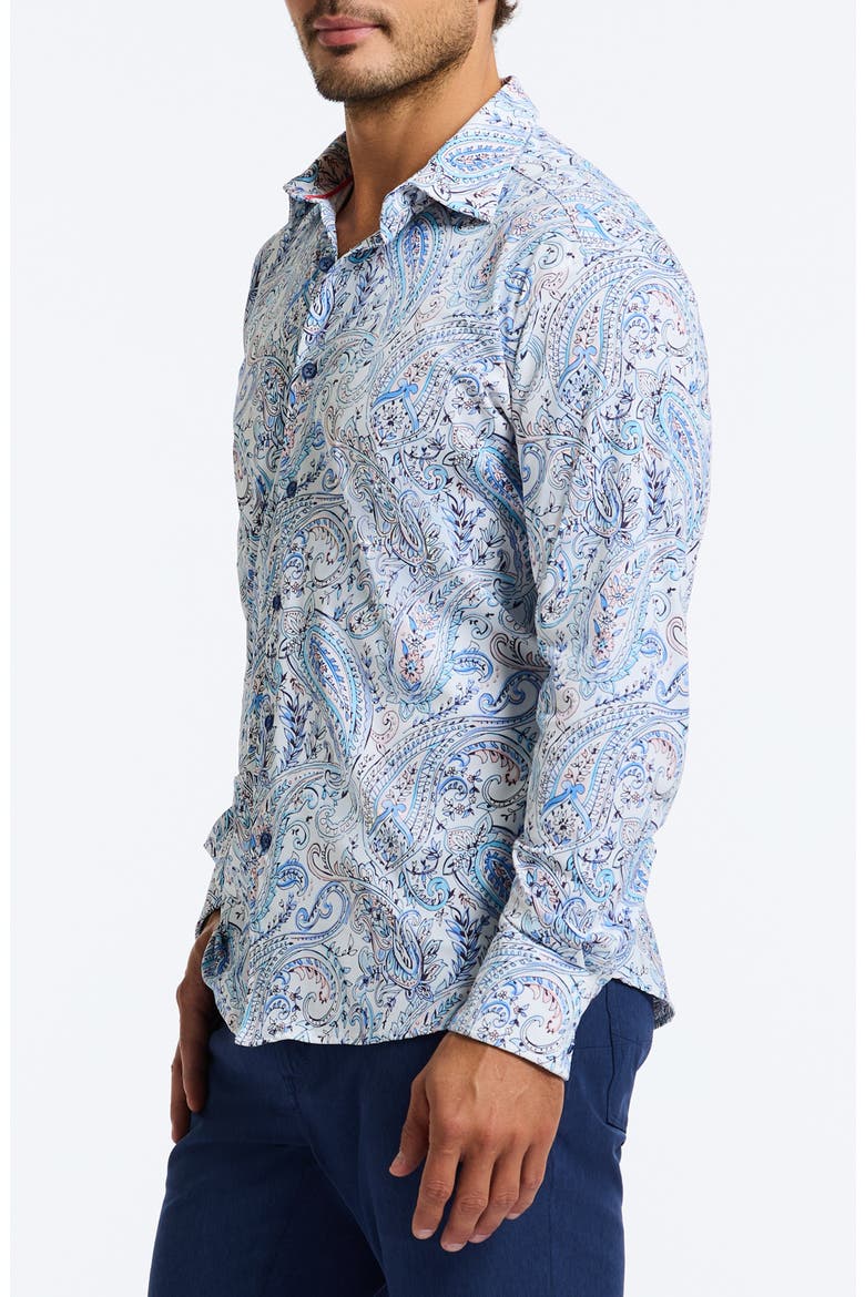 Muir Classic Fit Paisley Knit Button-Up Shirt, Alternate, color, BLUE