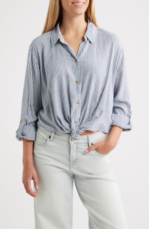 Vivica Stripe Twist Hem Button-Up Shirt