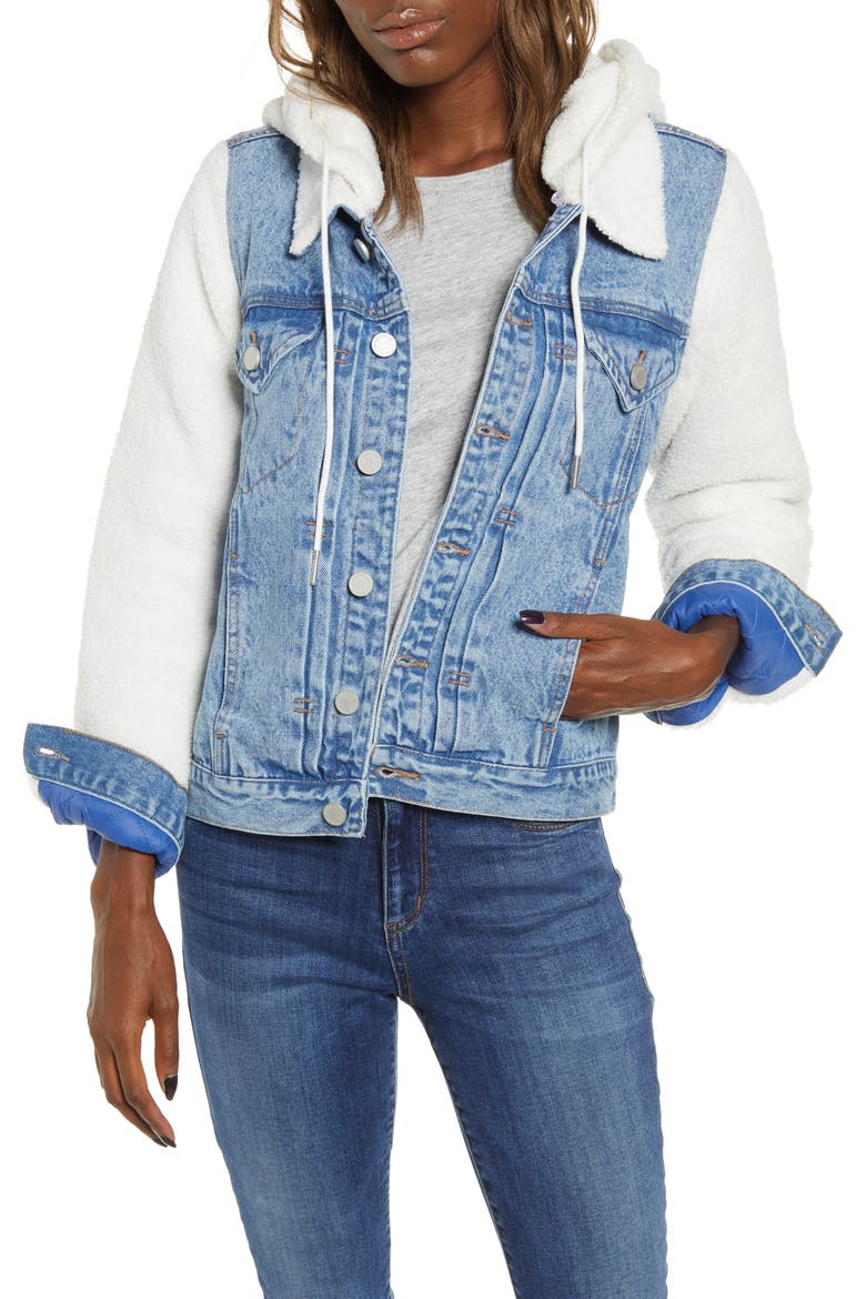 Fleece Contrast Denim Jacket, Main, color, STEPCHILD