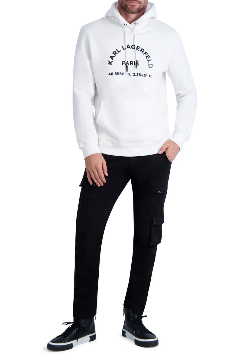 KARL LAGERFELD PARIS Latitude/Longitude Hoodie, Alternate, color, White