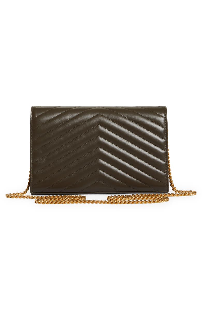 Saint Laurent Matelassé Leather Wallet on a Chain, Alternate, color, Light Musk