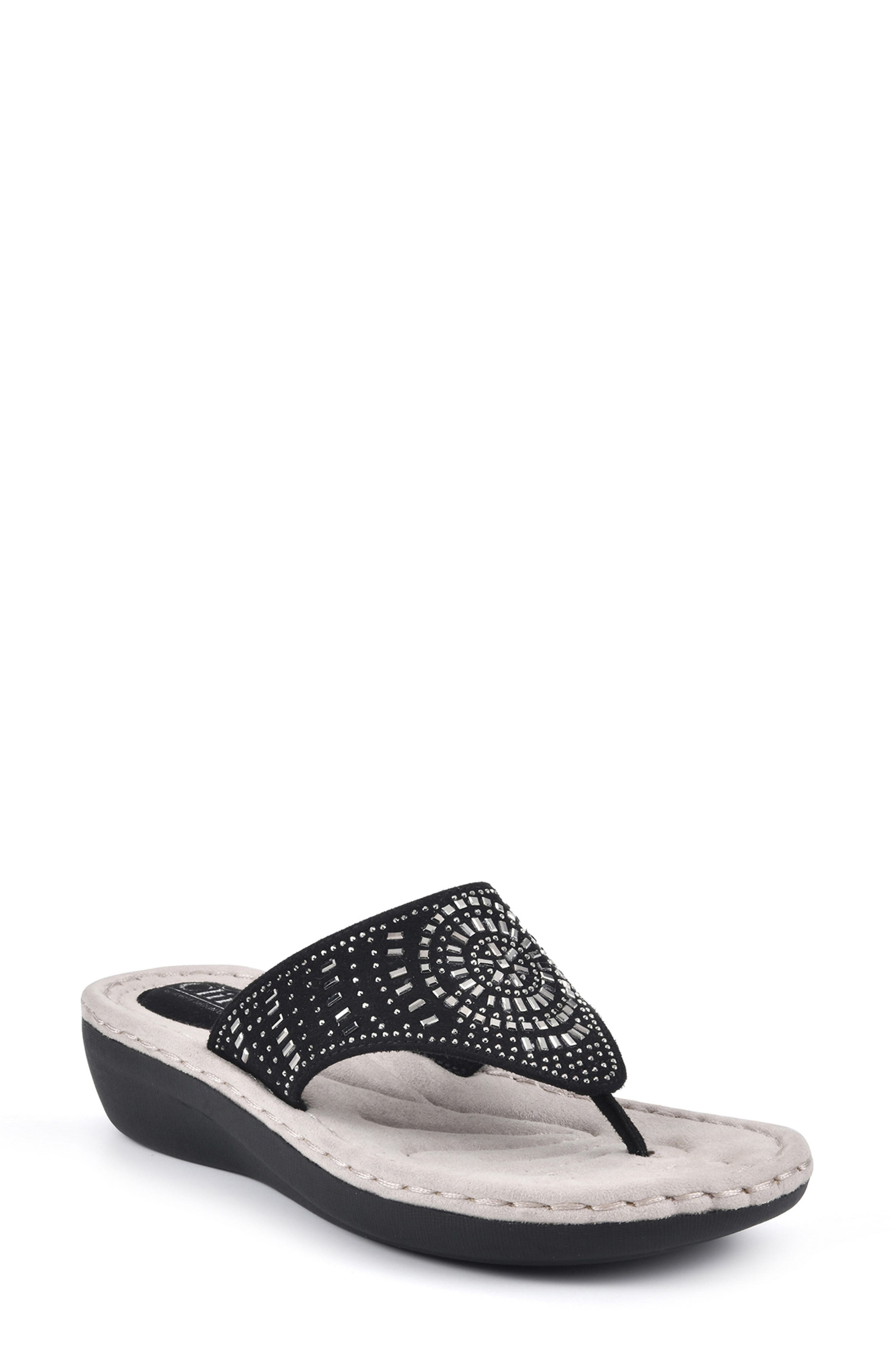 CLIFFS BY WHITE MOUNTAIN Cienna Thong Sandal - Wide Width, Main, color, Black Fabric