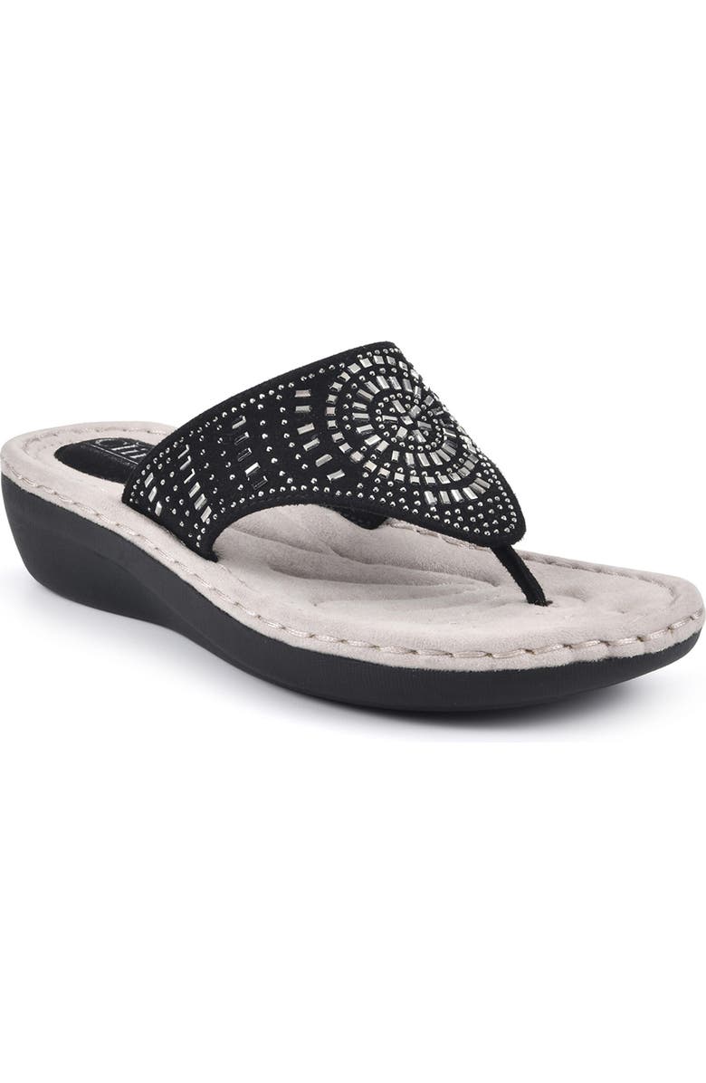 CLIFFS BY WHITE MOUNTAIN Cienna Thong Sandal - Wide Width, Main, color, Black Fabric
