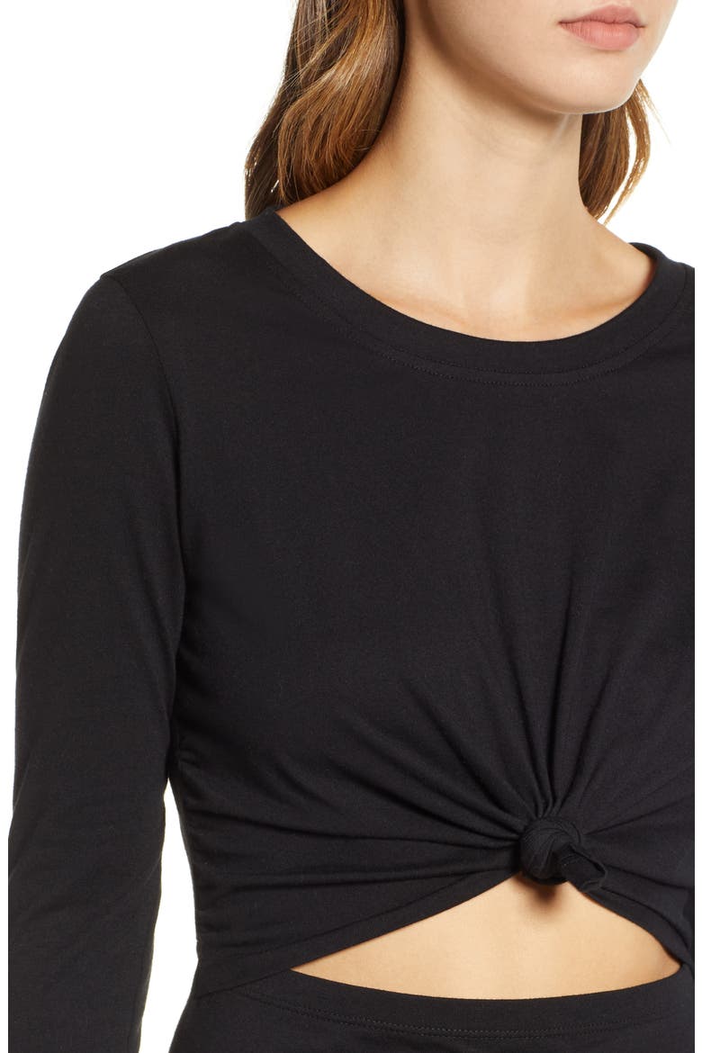 Knot Front Cutout Dress, Alternate, color, BLACK
