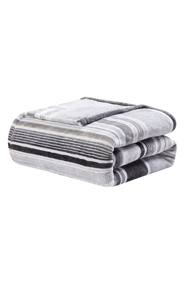Luxury Home Stripe Fleece Throw Blanket, Main, color, Cole