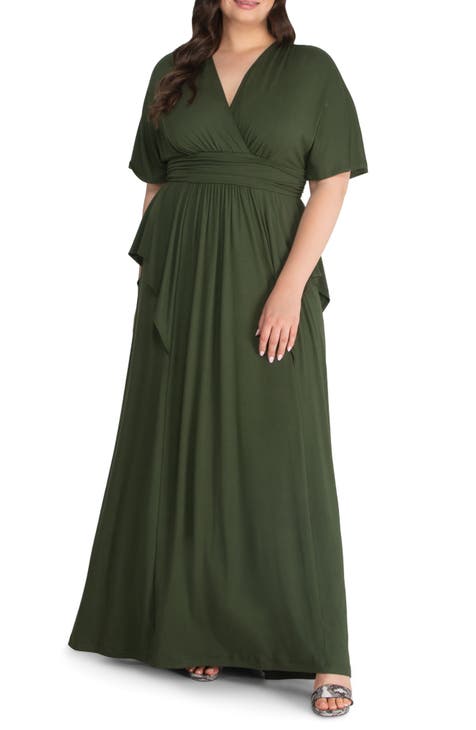 Sage Silk Wrap Dress Maxi, Pale Olive store Plus Size Flared Dress Long