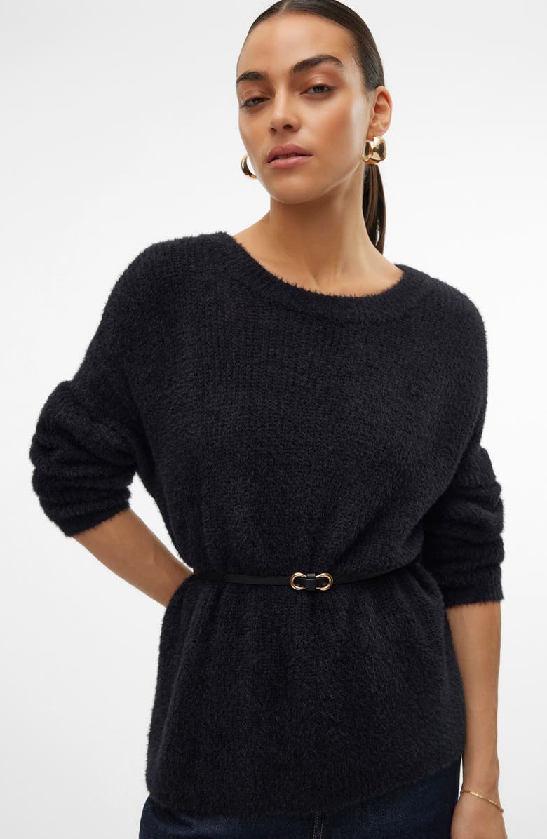 VERO MODA Eyelash Puff Sleeve Sweater, Alternate, color, Black