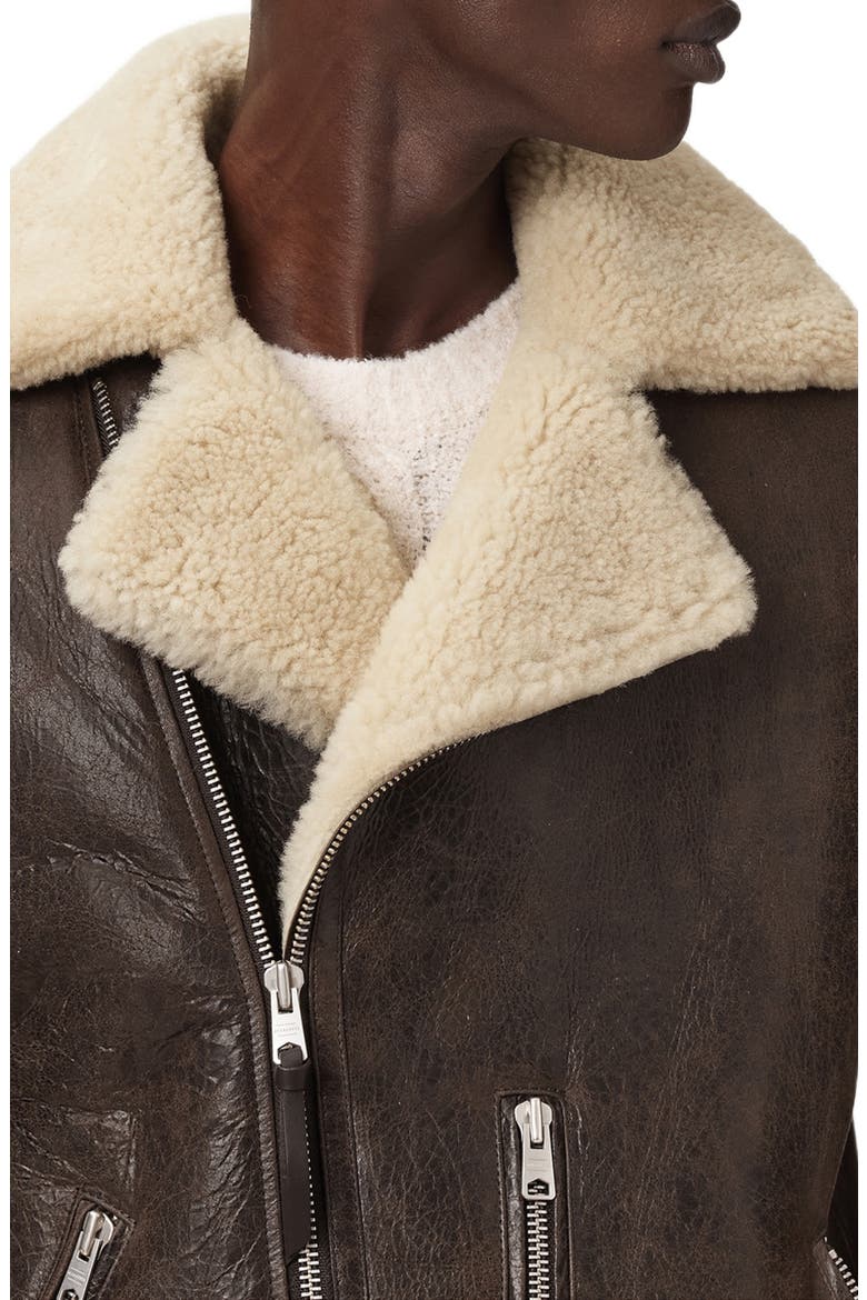 Xylon Shearling Lined Leather Biker Jacket, Alternate, color, BARK WOOD BROWN