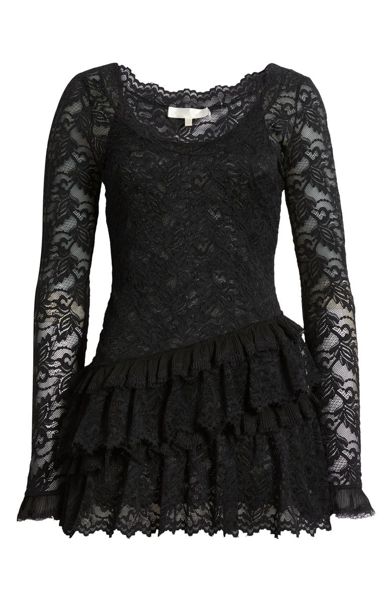 LoveShackFancy Rhea Lace Long Sleeve Minidress, Alternate, color, Black