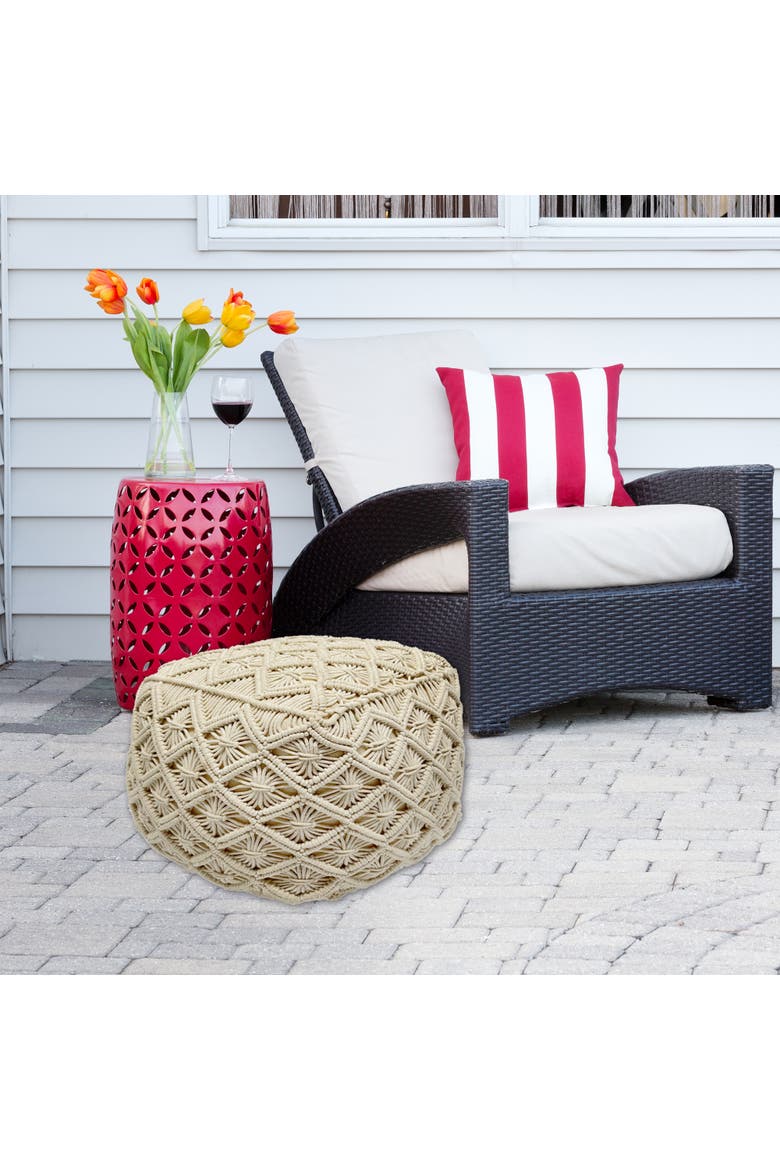 18" Beige Handmade Macrame Natural Cotton Square Pouf Ottoman, Alternate, color, Ivory