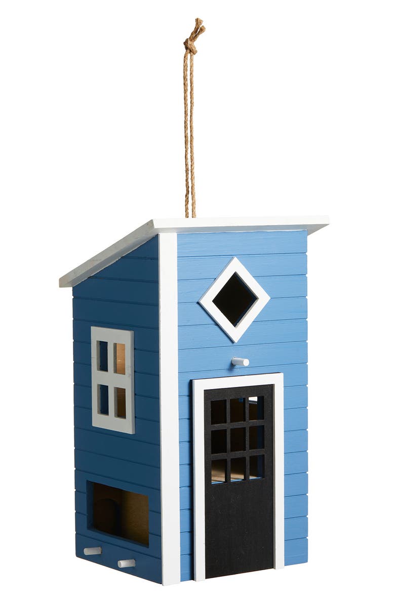Glitzhome Modern Functional and Decorative Solid Wood White Outdoor Garden Birdhouse, Alternate, color, Blue