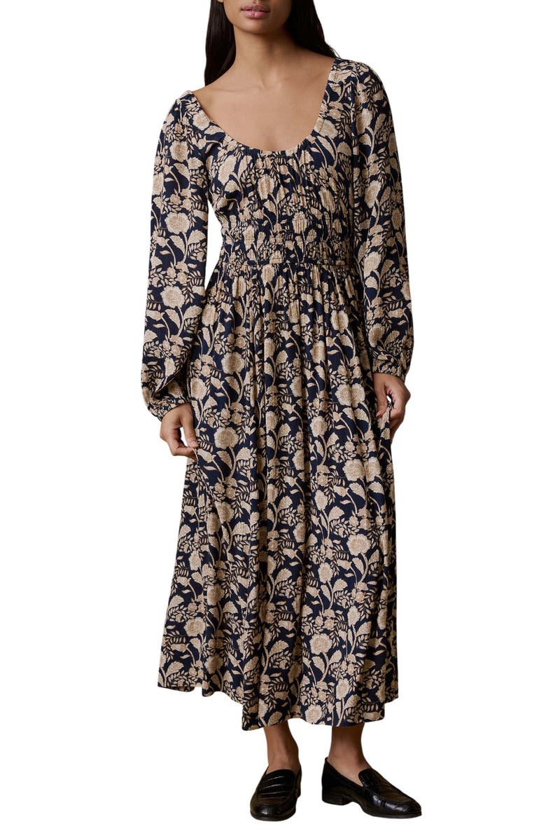Faherty Floral Long Sleeve Seersucker Midi Dress, Main, color, Avignon Floral Print