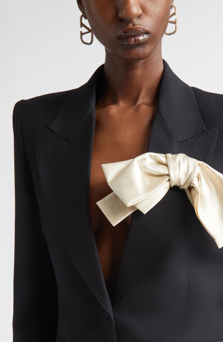 Valentino Double Duchesse Bow Detail Crepe Couture Jacket, Alternate, color, Black/ Ivory