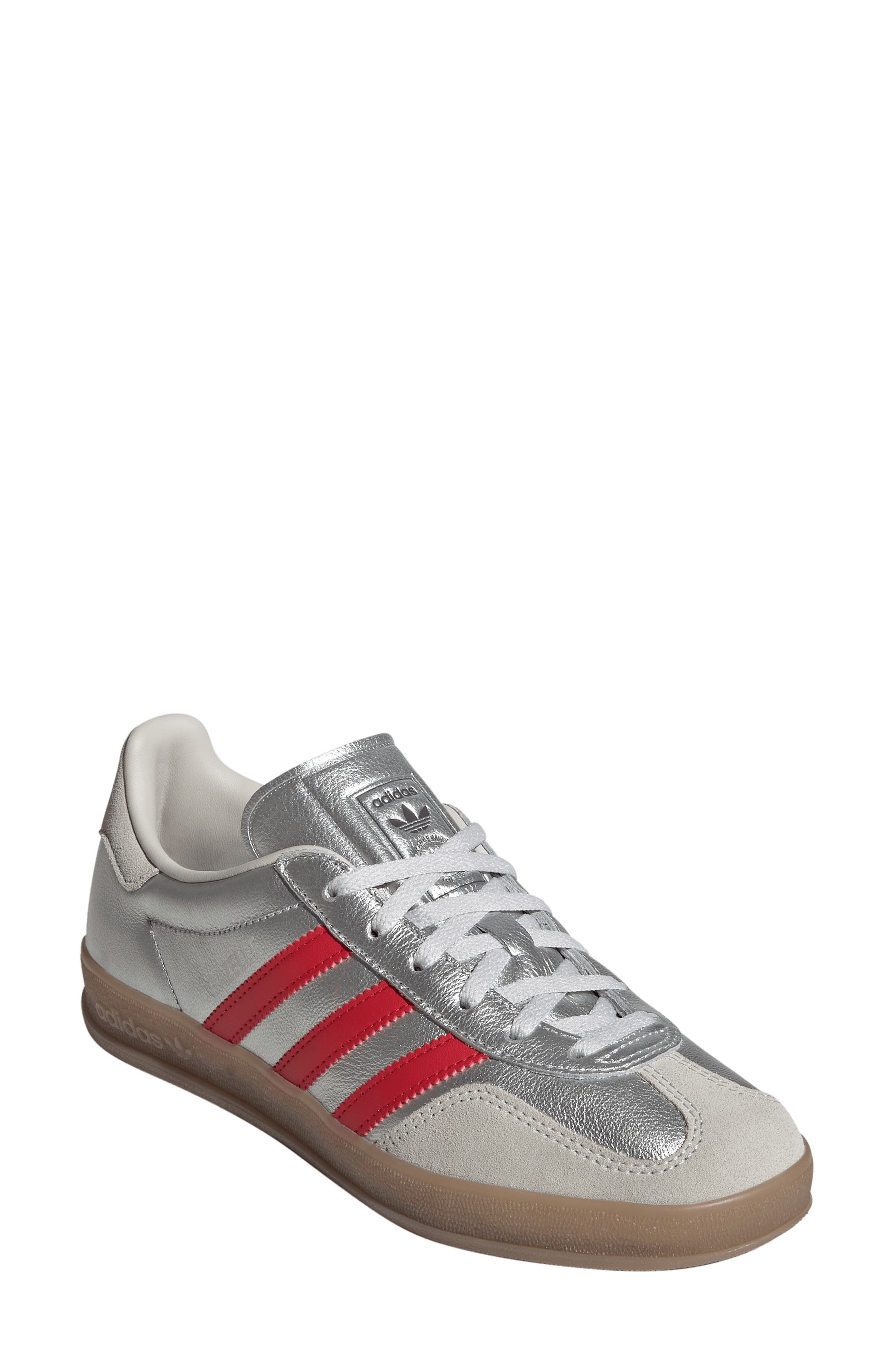 adidas Gazelle Indoor Sneaker, Main, color, Silver/ Scarlet/ Grey One