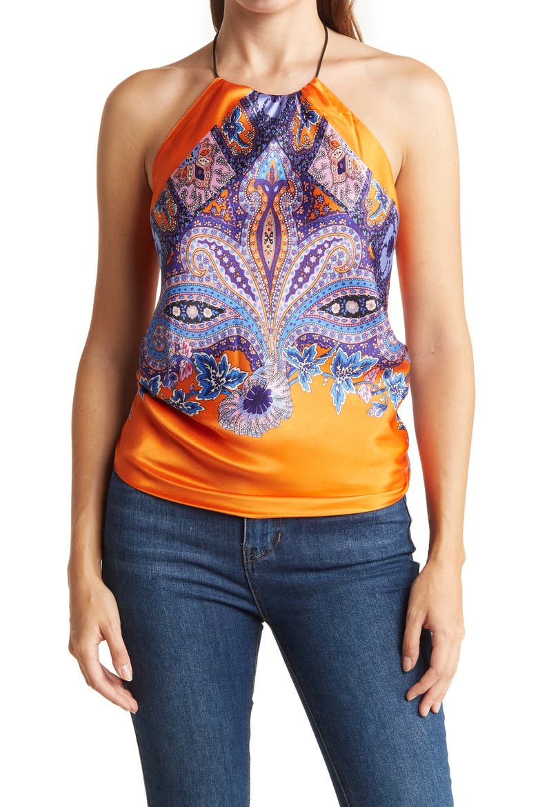 Paisley Print Halter Blouse, Main, color, ORANGE