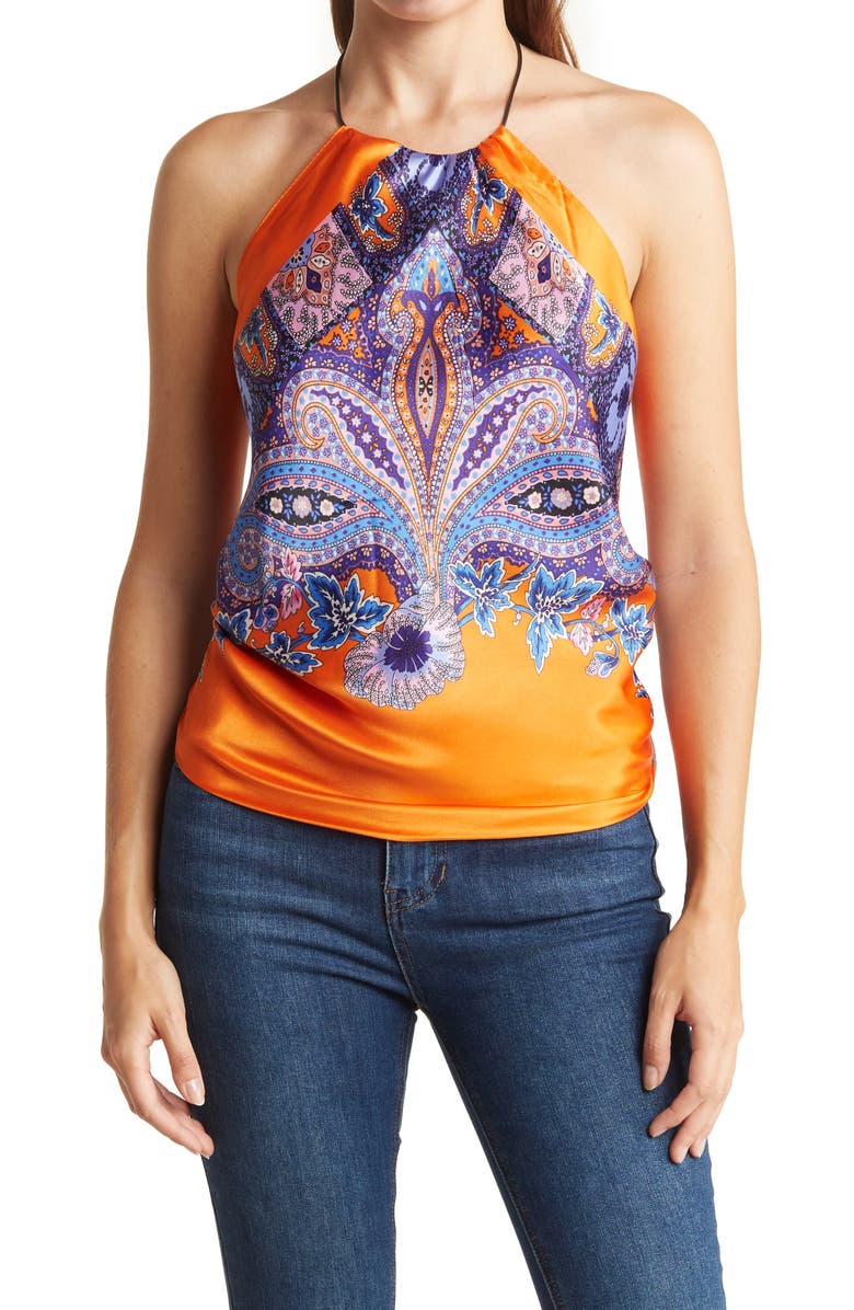 La Fiorentina Paisley Print Halter Blouse, Main, color, Orange