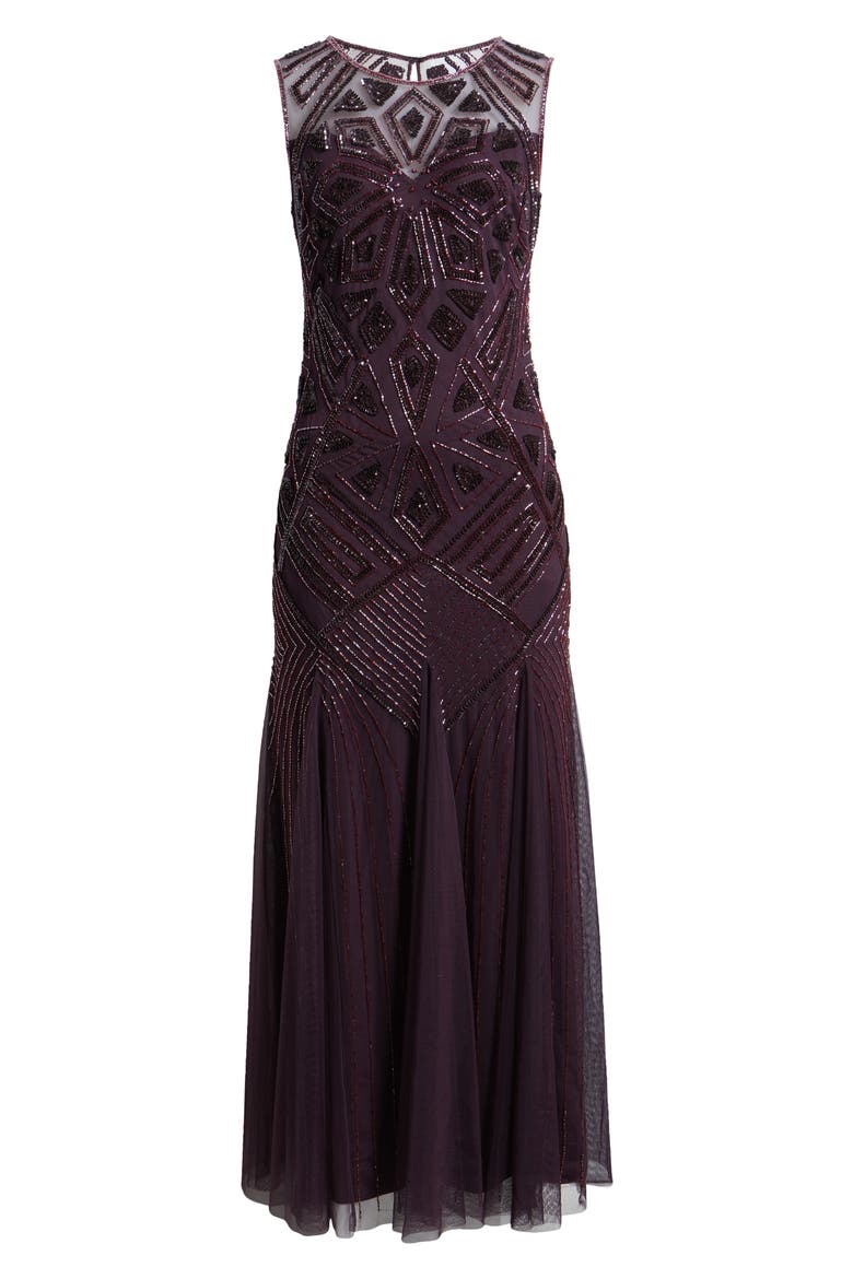 Geometric Beaded Sleeveless Gown, Alternate, color, WINE
