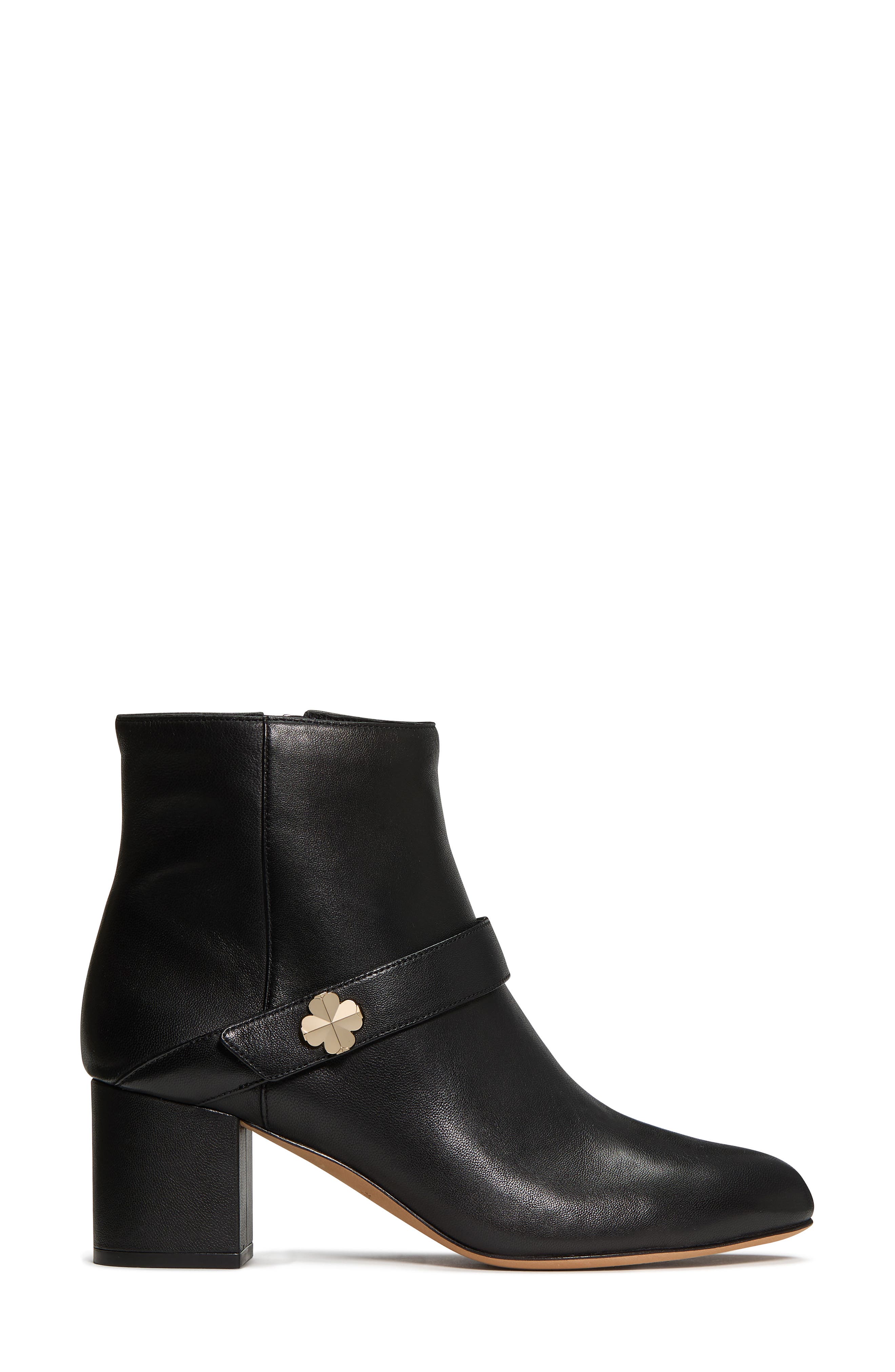 Kate Spade New York spade embellished block heel bootie, Alternate, color, Black