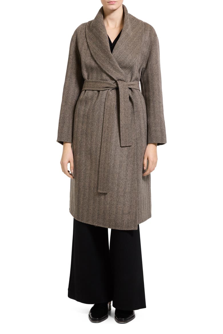 Shawl Collar Wool and Recycled Cashmere Coat, Main, color, MOCHA MULTI - 2W7