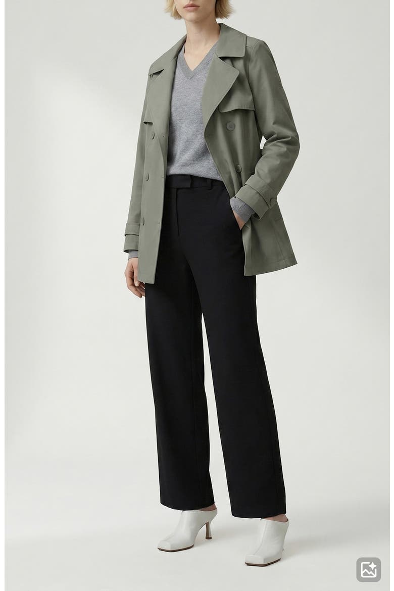 Amina Tie Waist Water Repellent Coat, Alternate, color, SAGE