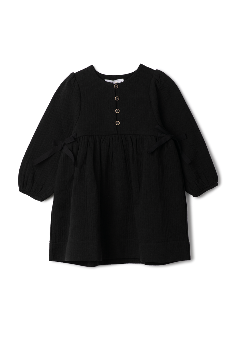 Charlotte & George Button Front A-Line Woven Ribbon Dress, Main, color, Black