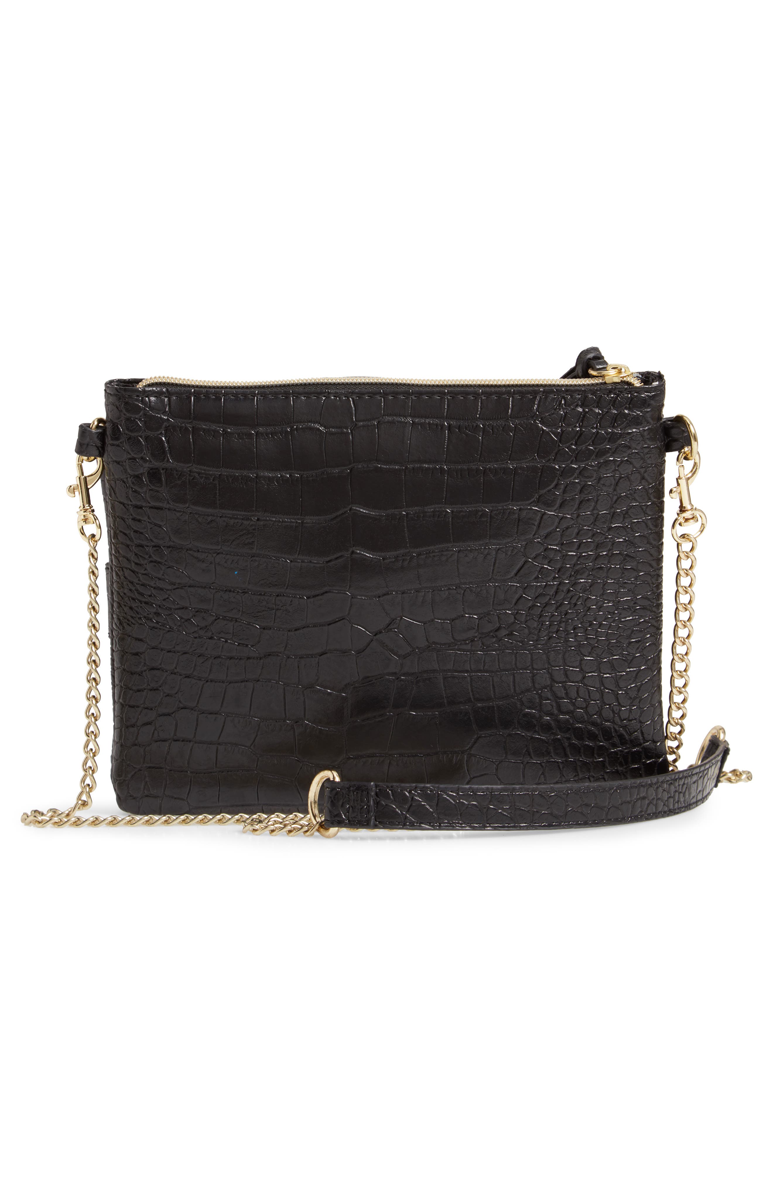 Croc Embossed Double Pouch Crossbody Bag, Alternate, color, BLACK
