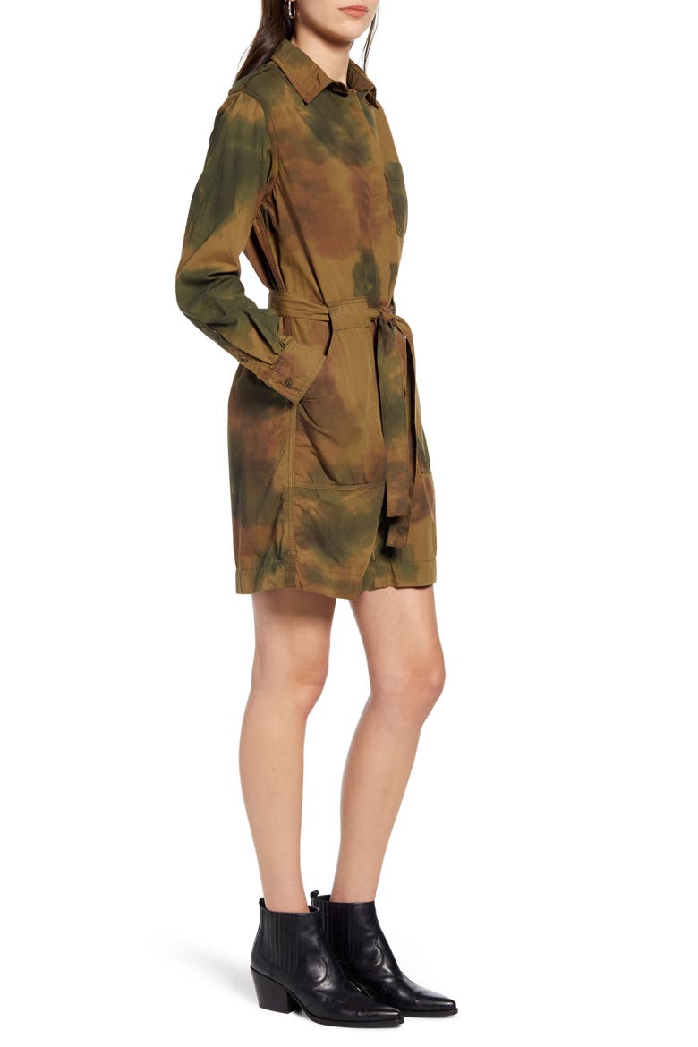 Justine Watercolor Camo Long Sleeve Cotton Shirtdress, Alternate, color, WATERCOLOR CAMO