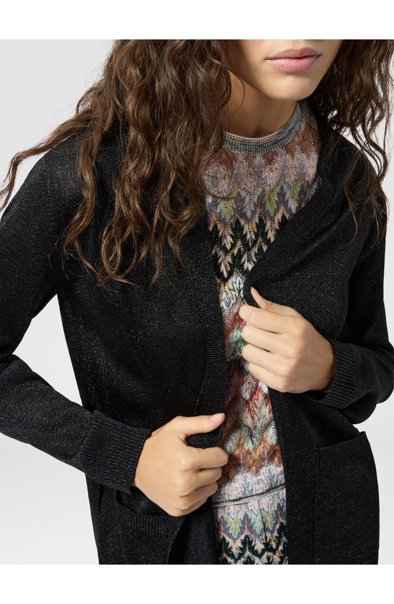 Missoni Lamé Fabric Cardigan With Belt, Alternate, color, Black