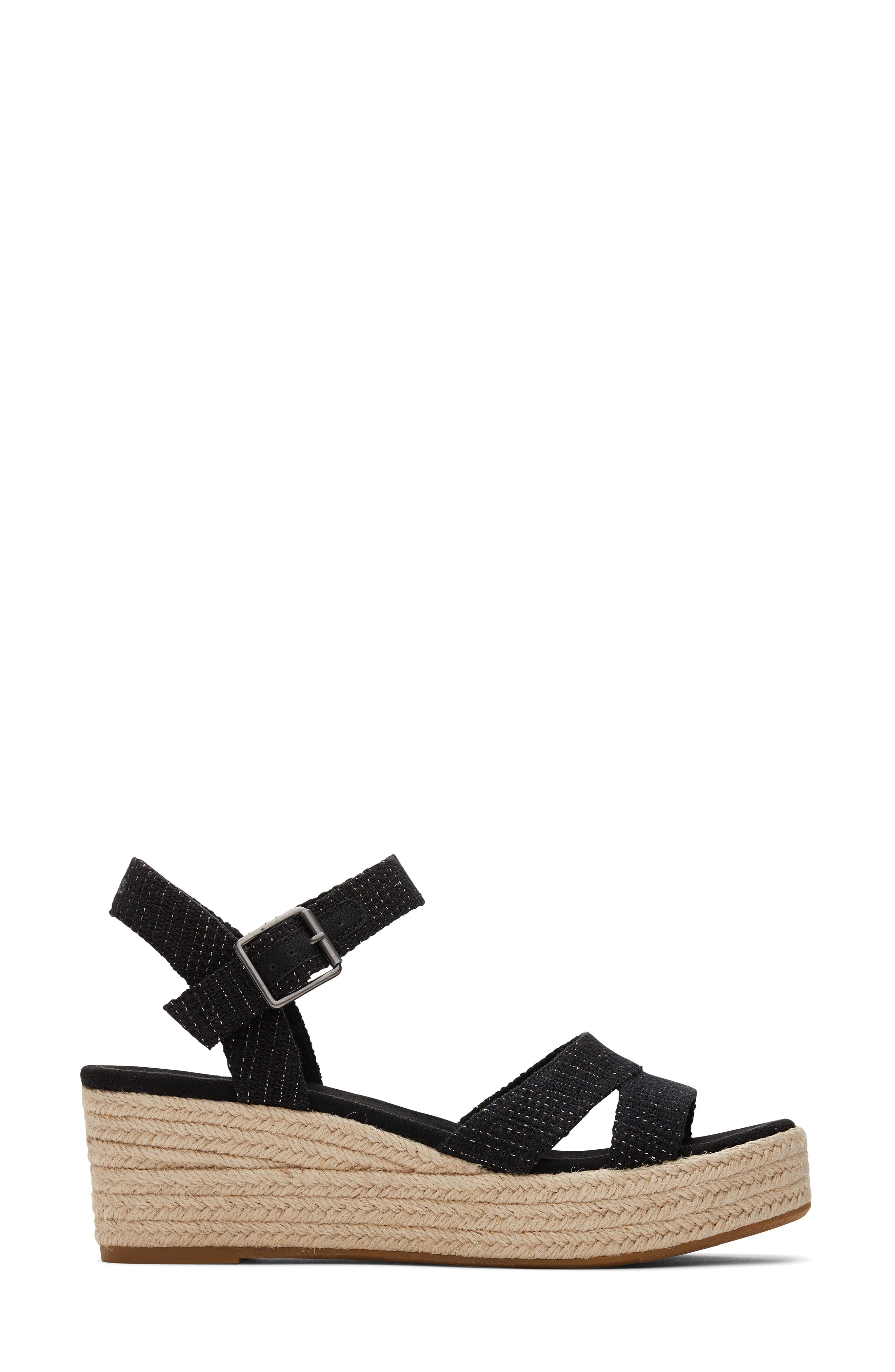 TOMS Audrey Ankle Strap Espadrille Platform Wedge Sandal, Alternate, color, Black