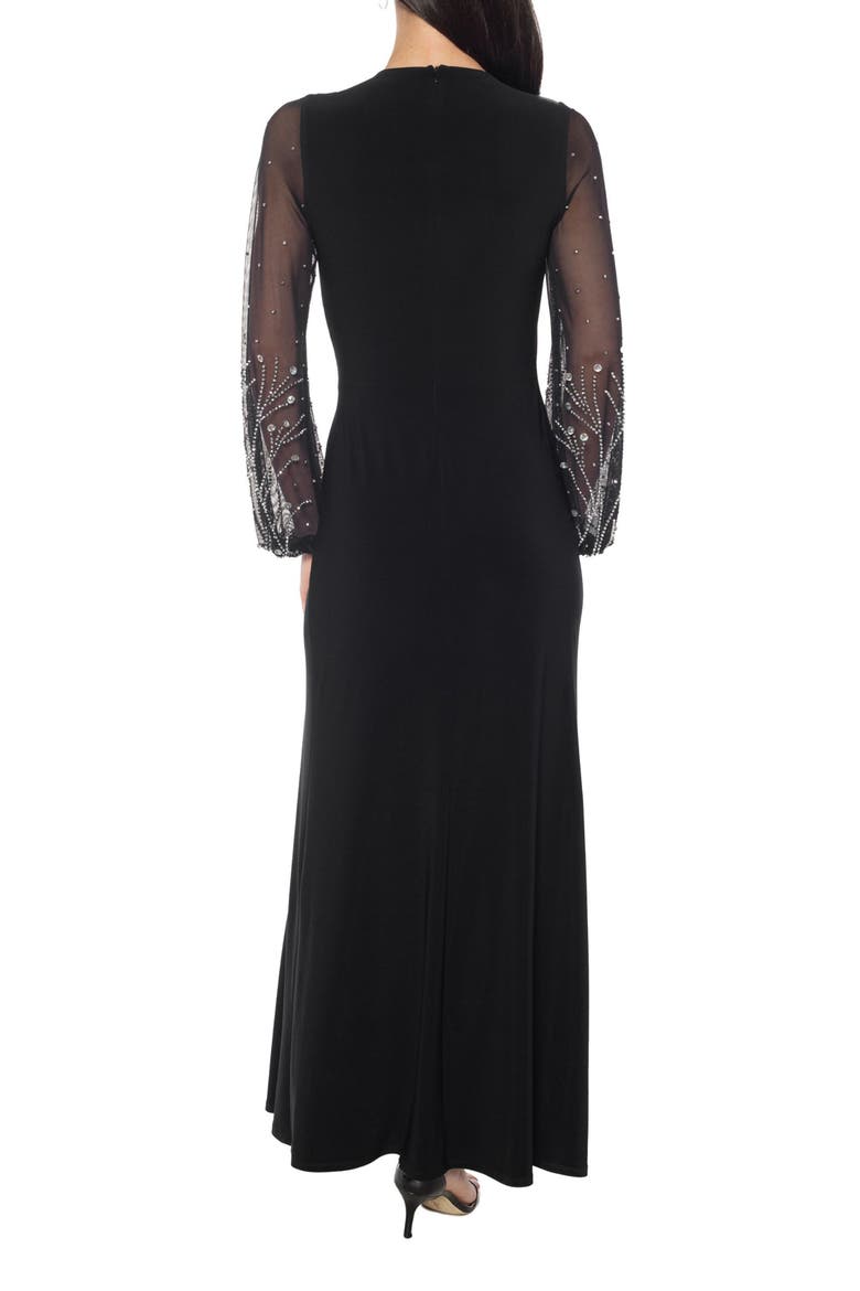 Beaded Long Sleeve Jersey Gown, Alternate, color, BLACK