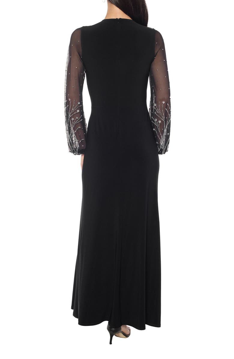 Marina Beaded Long Sleeve Jersey Gown, Alternate, color, Black