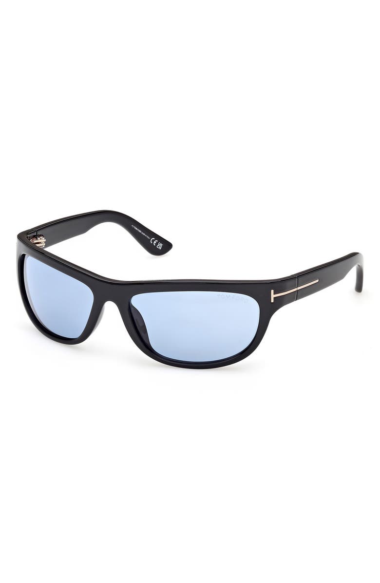 TOM FORD Anders 62mm Oversize Rectangular Sunglasses, Alternate, color, Shiny Black / Blue Lens
