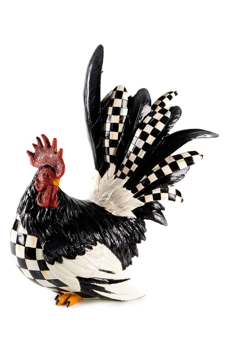 MACKENZIE CHILDS Courtly Check Rooster Figurine, Main, color, Black/ White