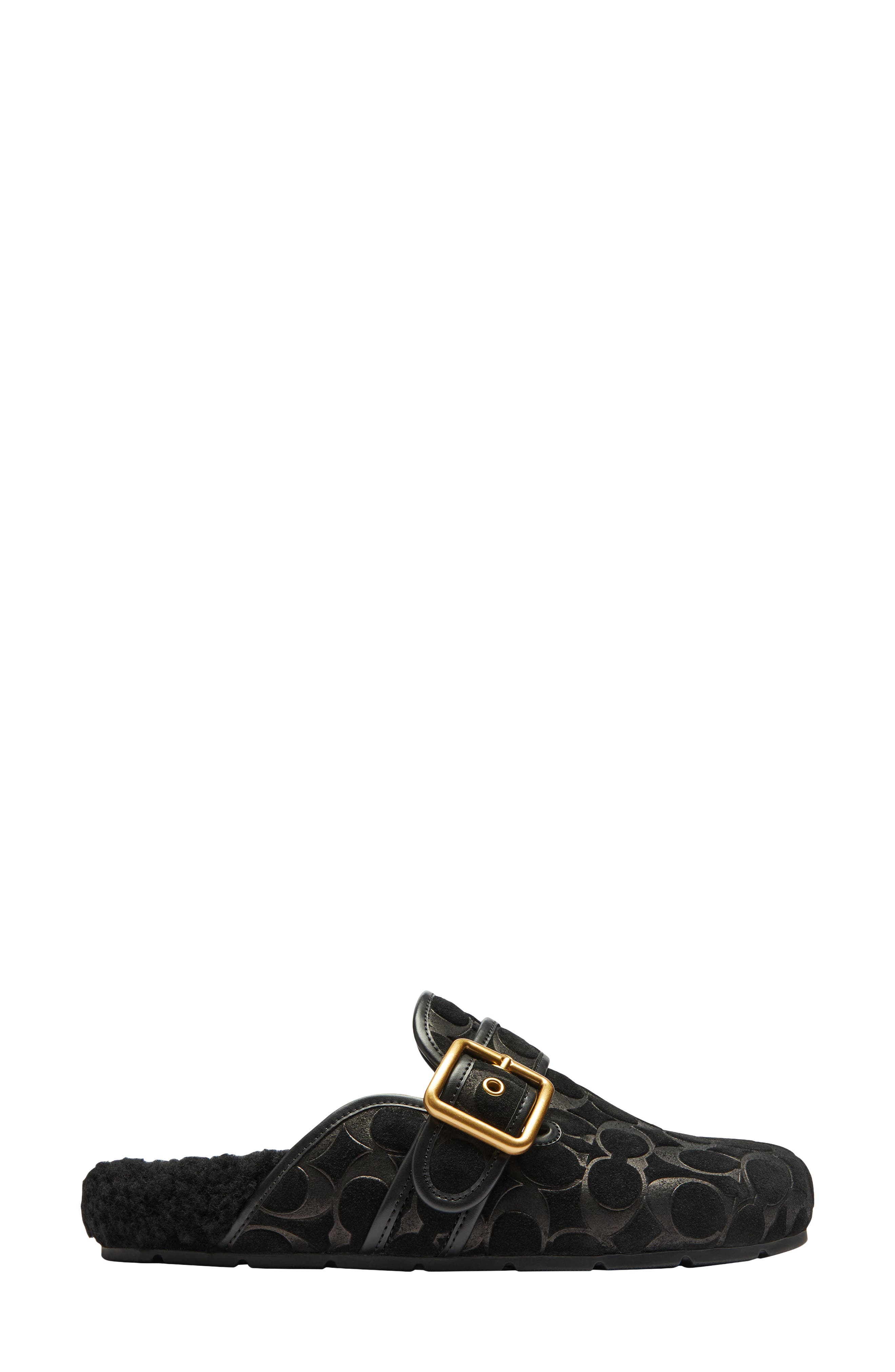 Archival Buckle Embossed Suede Clog, Alternate, color, BLACK