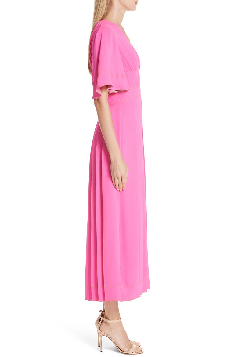 Pleated Silk Georgette Midi Dress, Alternate, color, ULTRA PINK