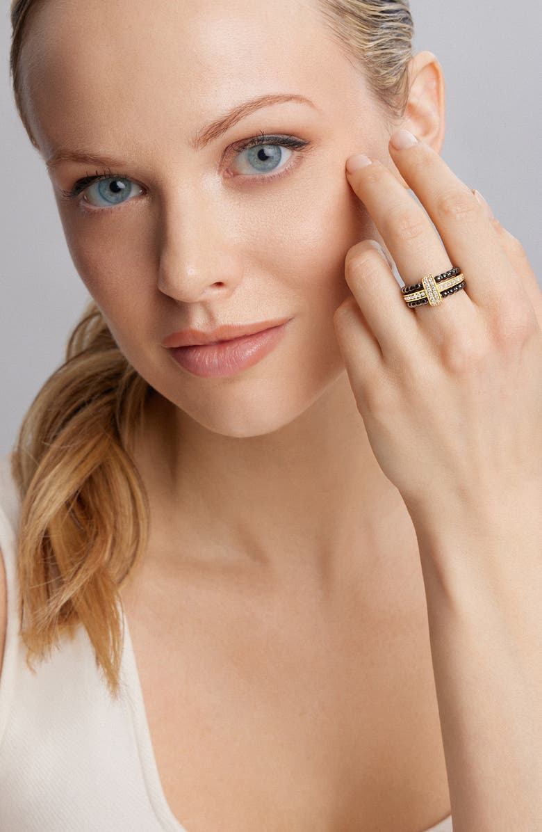 LAGOS Meridian Diamond & Ceramic Stacking Ring Set, Alternate, color, Gold/ Black