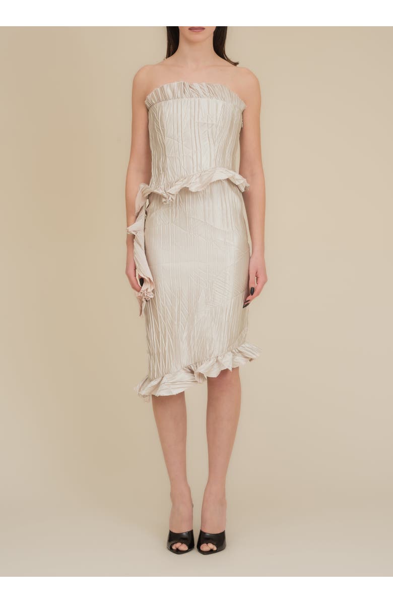 Contessa Mills Le Fay Raw-Edged Pleated Satin Ruffle Dress, Alternate, color, Champagne