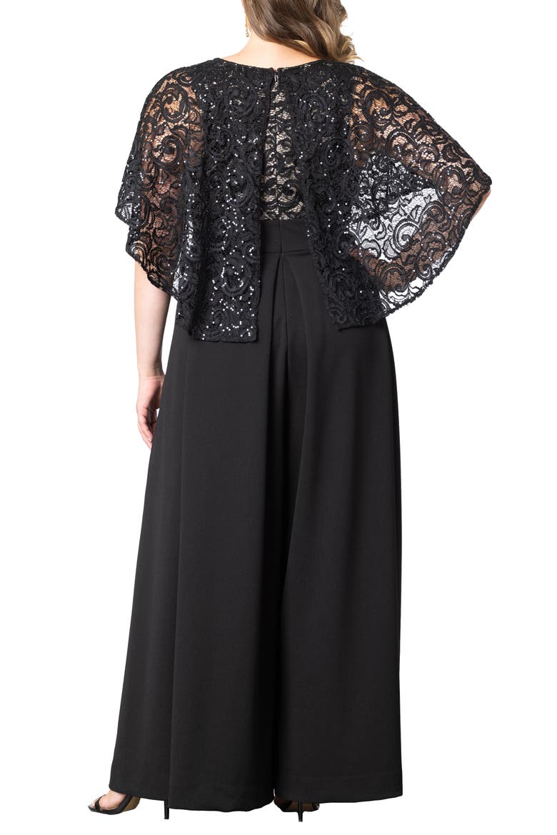 Sequin Lace Cape Jumpsuit, Alternate, color, BLACK/ NUDE