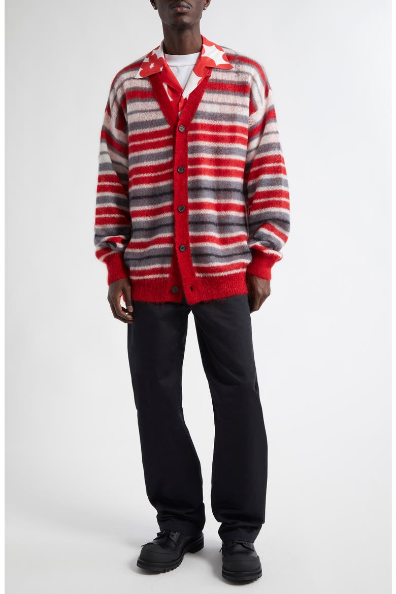 Stripe Mohair Blend Cardigan, Alternate, color, NEUTRAL GREY