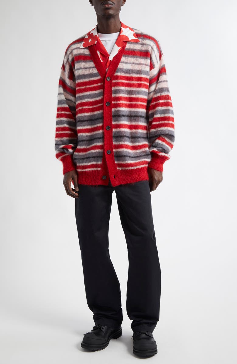 Marni Stripe Mohair Blend Cardigan, Alternate, color, Neutral Grey