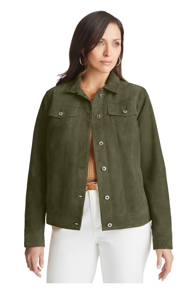 Suede Jean Jacket, Main, color, DARK OLIVE GREEN