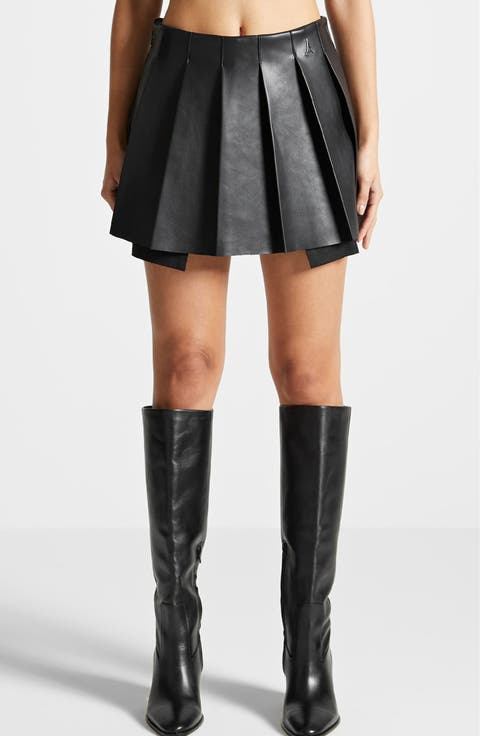 Juliette Leather Pleated Skort